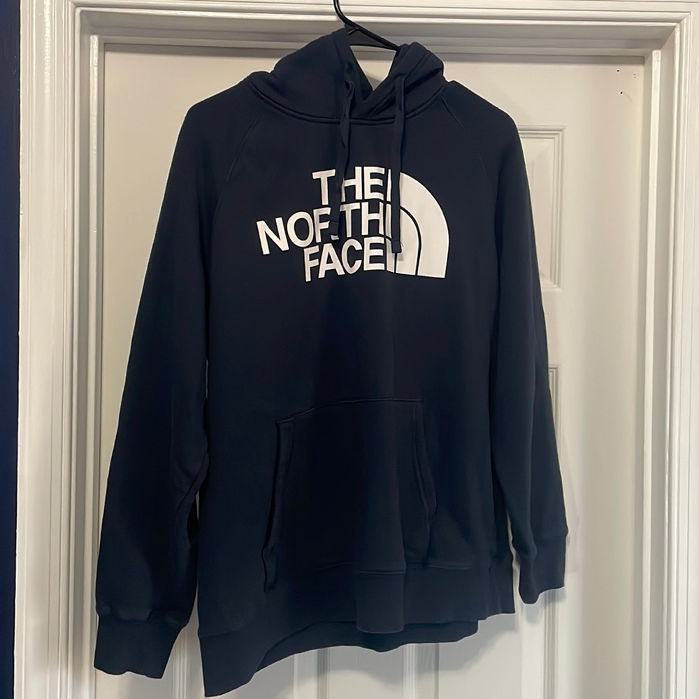 Women’s large navy blue North Face hoodie, worn a couple of times.